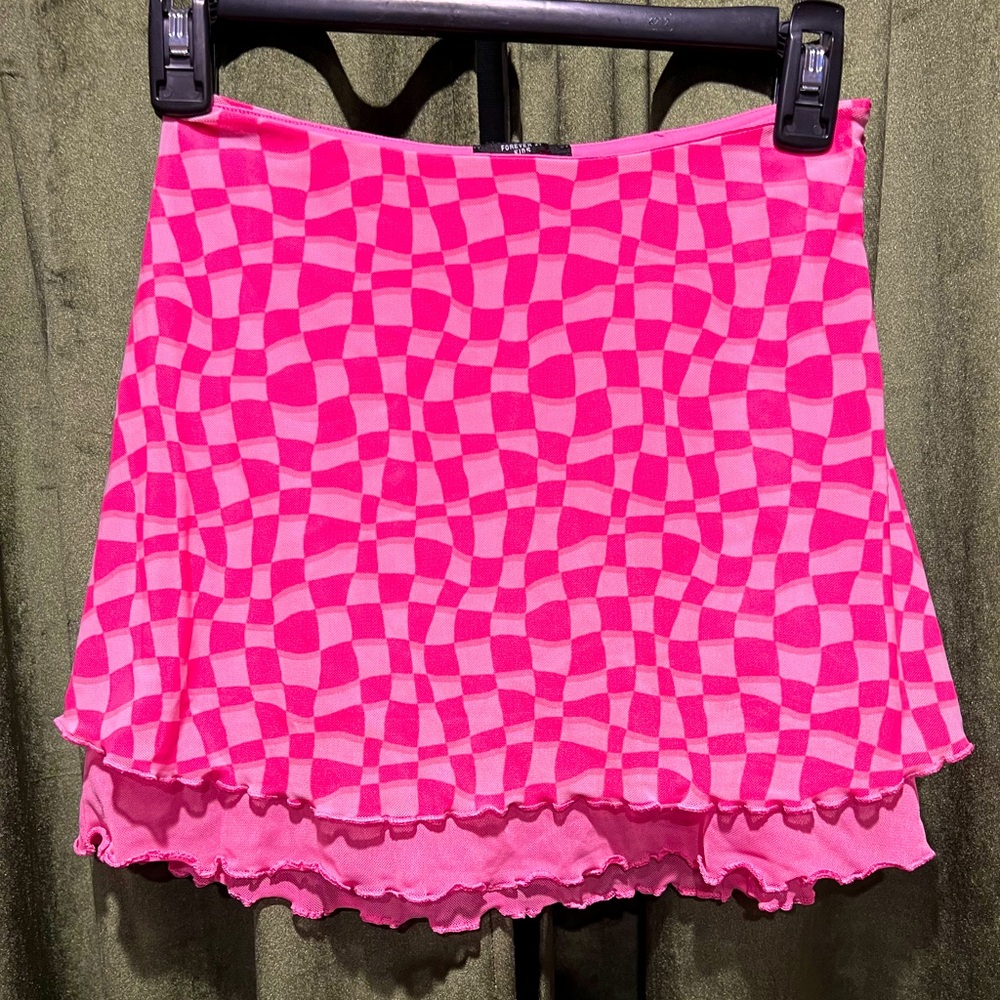 Kids Forever 21 Vibrant Pink Checkered Mini Skirt